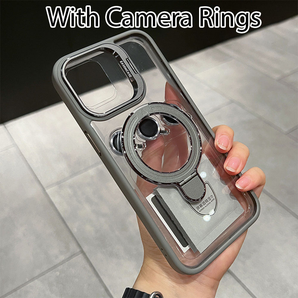 LuxuryKase LK176 Metal Camera Ring Kickstand Stand Transparent Mag-Safe Case Cover For iPhone
