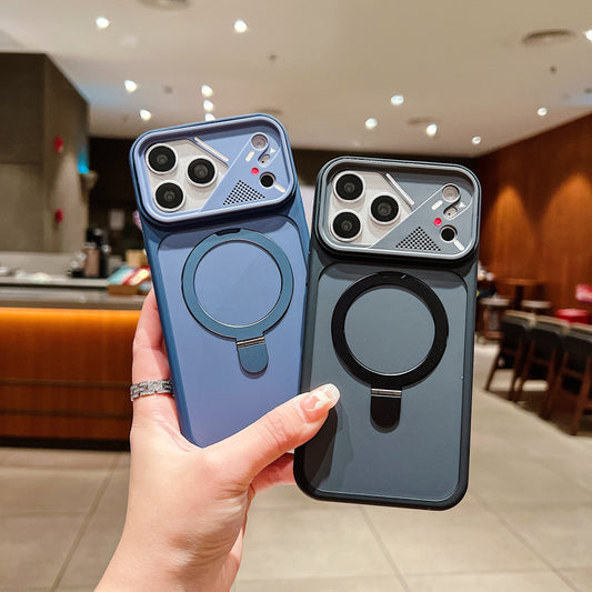 LuxuryKase Magnetic Shockproof Case | Foldable 90Β° Metal Ring Kickstand | Matte Finish | Futuristic Camera Shield Design | Slim Profile & Mag-Safe Compatible For iPhone & Samsung Series
