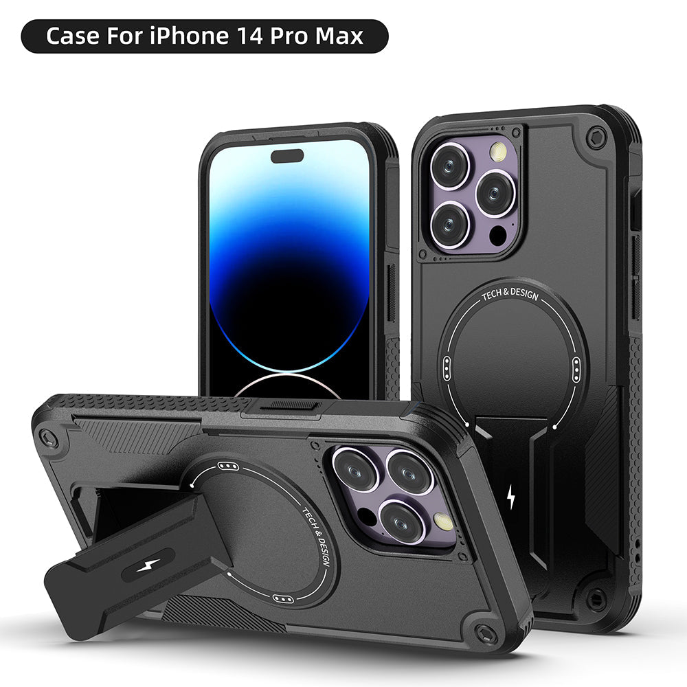 US LITE Back Cover with Portable Kickstand | Mag-Safe Compatible Magnetic Case | Shockproof Military Grade Protection | Rugged Armor Design Phone Cover For iPhone & Samsung Series