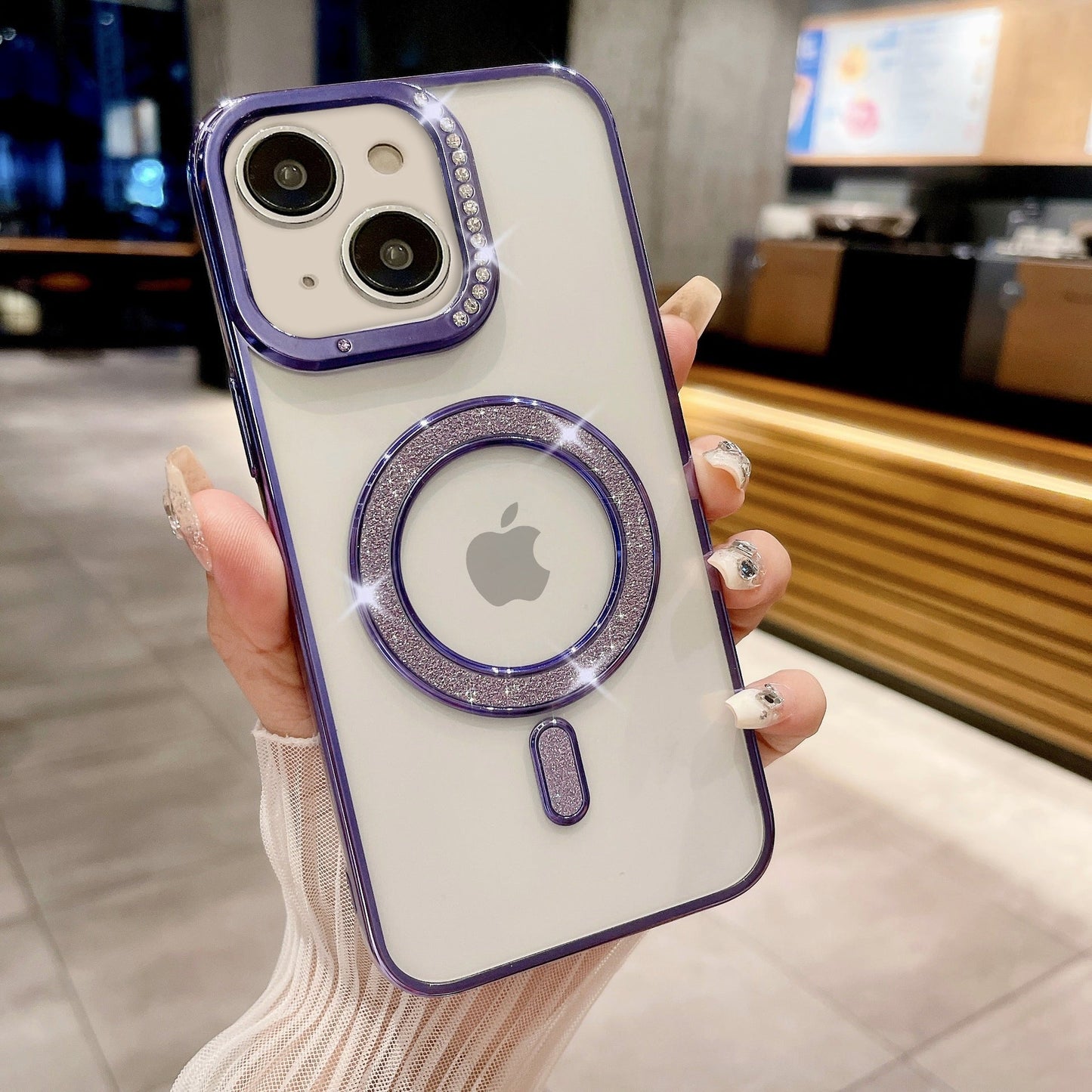 LuxuryKase Transparent Back Cover with Shimmer MagSafe Ring | Soft TPU Case | Stylish Shockproof Protective Mobile Case with Premium Finish For iPhone 15 & 16 Series