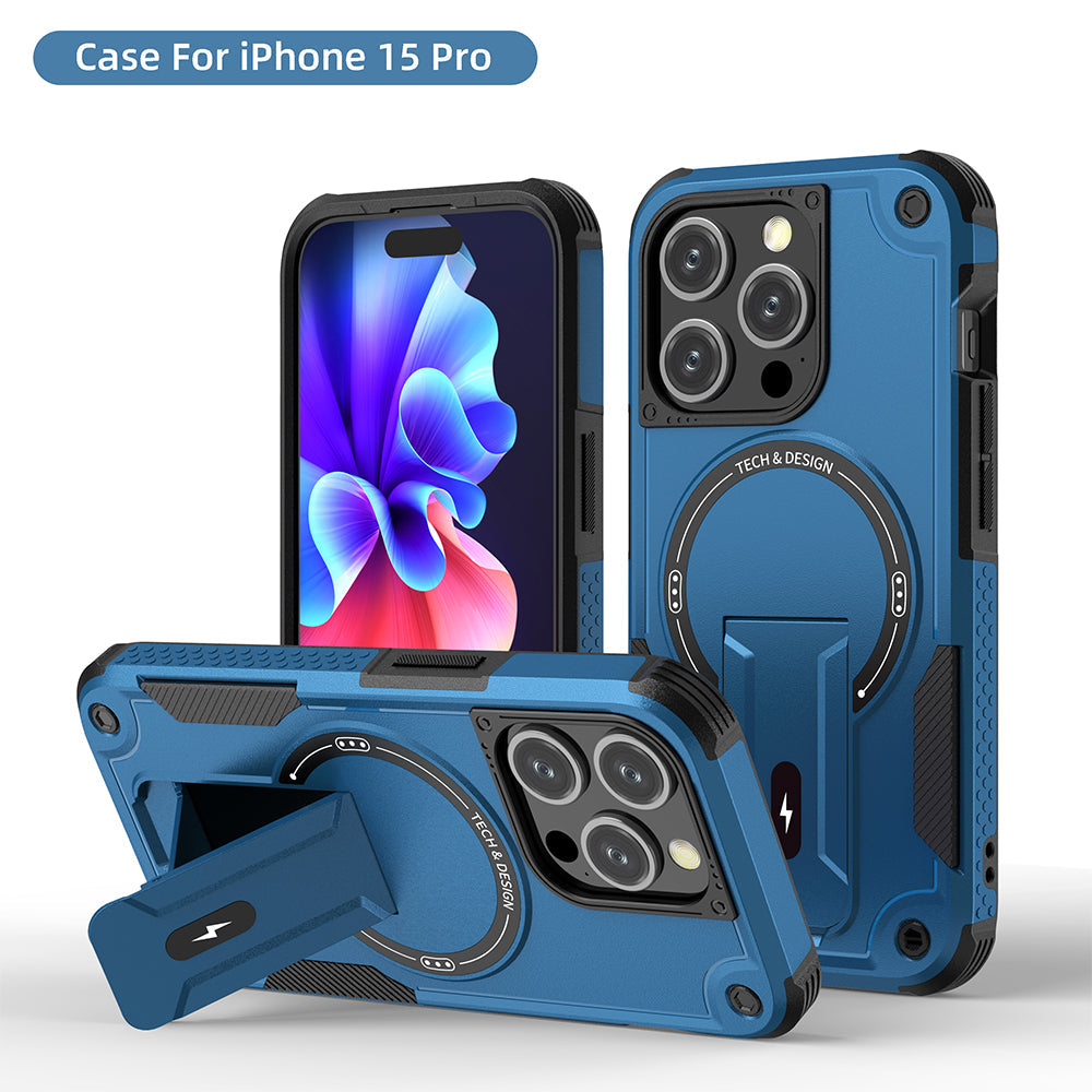 US LITE Back Cover with Portable Kickstand | Mag-Safe Compatible Magnetic Case | Shockproof Military Grade Protection | Rugged Armor Design Phone Cover For iPhone & Samsung Series
