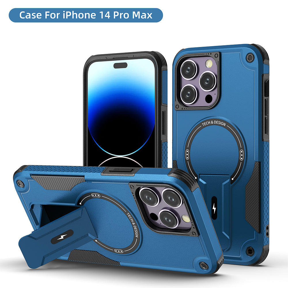 US LITE Back Cover with Portable Kickstand | Mag-Safe Compatible Magnetic Case | Shockproof Military Grade Protection | Rugged Armor Design Phone Cover For iPhone & Samsung Series