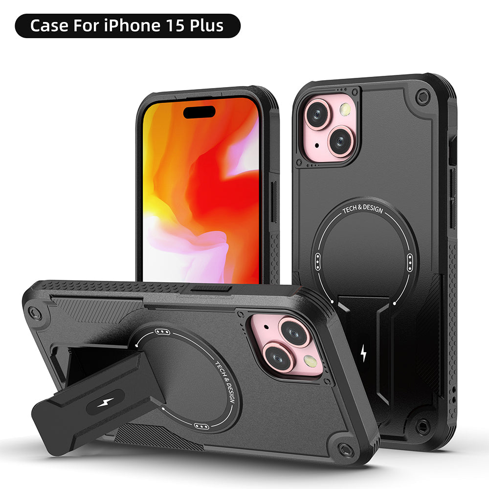 US LITE Back Cover with Portable Kickstand | Mag-Safe Compatible Magnetic Case | Shockproof Military Grade Protection | Rugged Armor Design Phone Cover For iPhone & Samsung Series