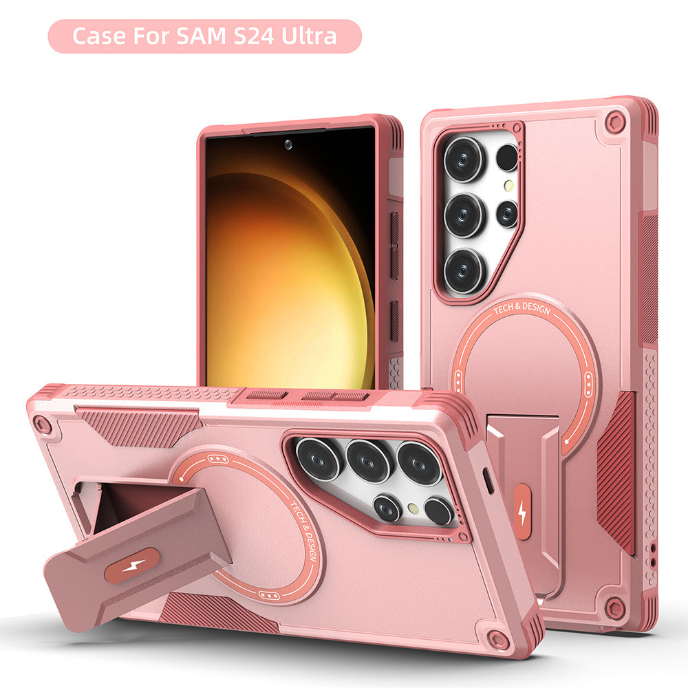 US LITE Back Cover with Portable Kickstand | Mag-Safe Compatible Magnetic Case | Shockproof Military Grade Protection | Rugged Armor Design Phone Cover For iPhone & Samsung Series