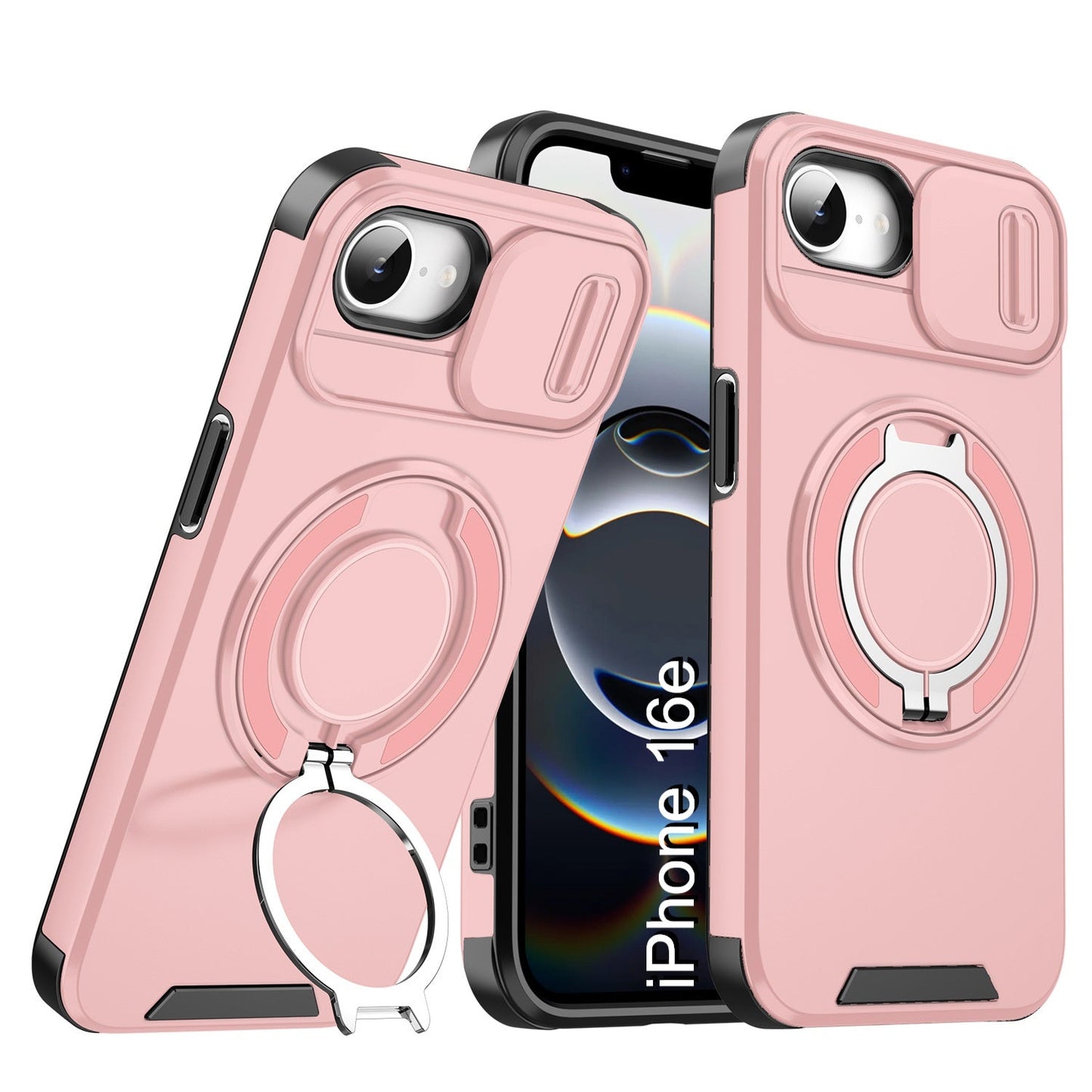LuxuryKase Shockproof Magnetic Case with Slide Camera Cover | 360° Rotating Ring Kickstand | Mag-Safe Compatible | Rugged Armor Protection For iPhone Series