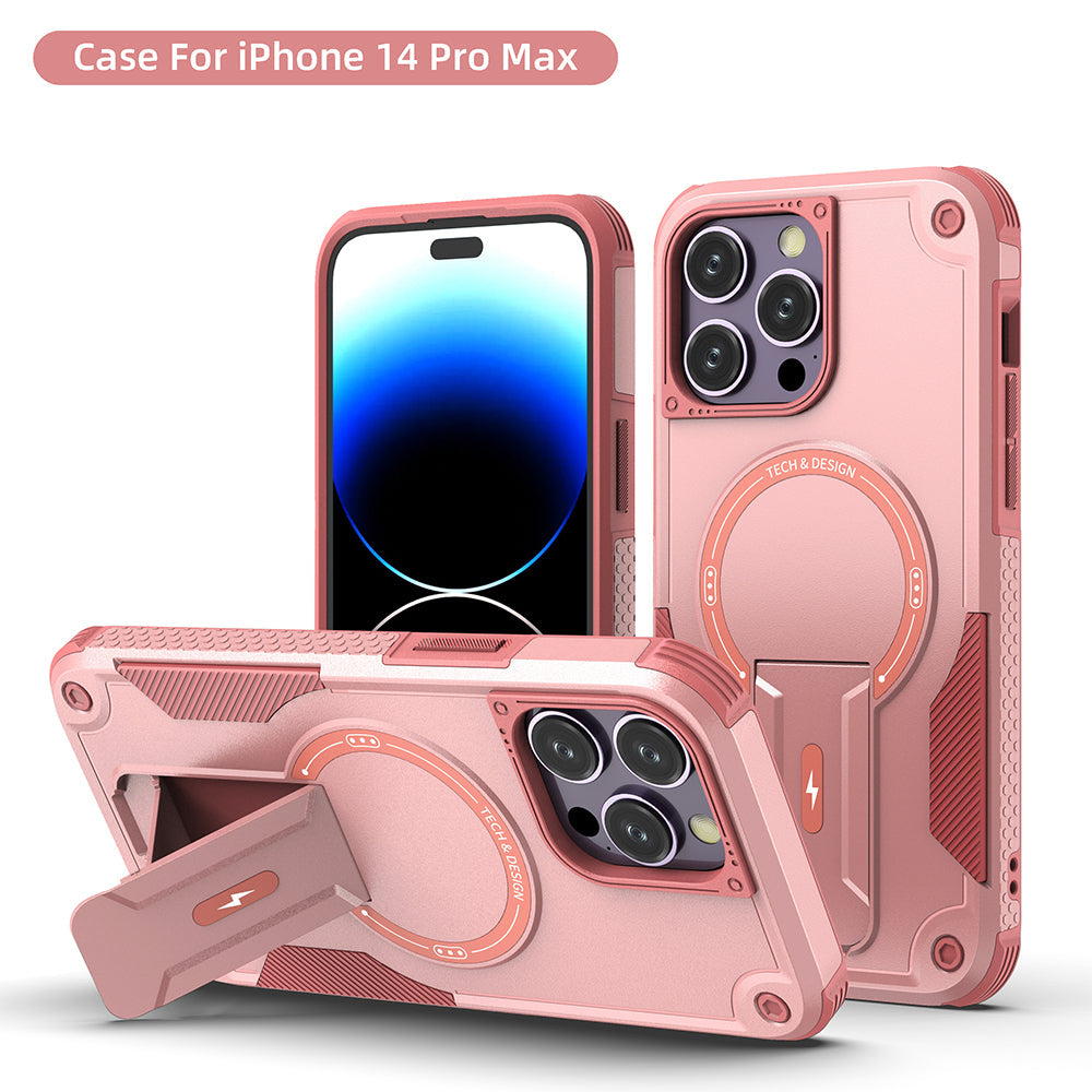 US LITE Back Cover with Portable Kickstand | Mag-Safe Compatible Magnetic Case | Shockproof Military Grade Protection | Rugged Armor Design Phone Cover For iPhone & Samsung Series