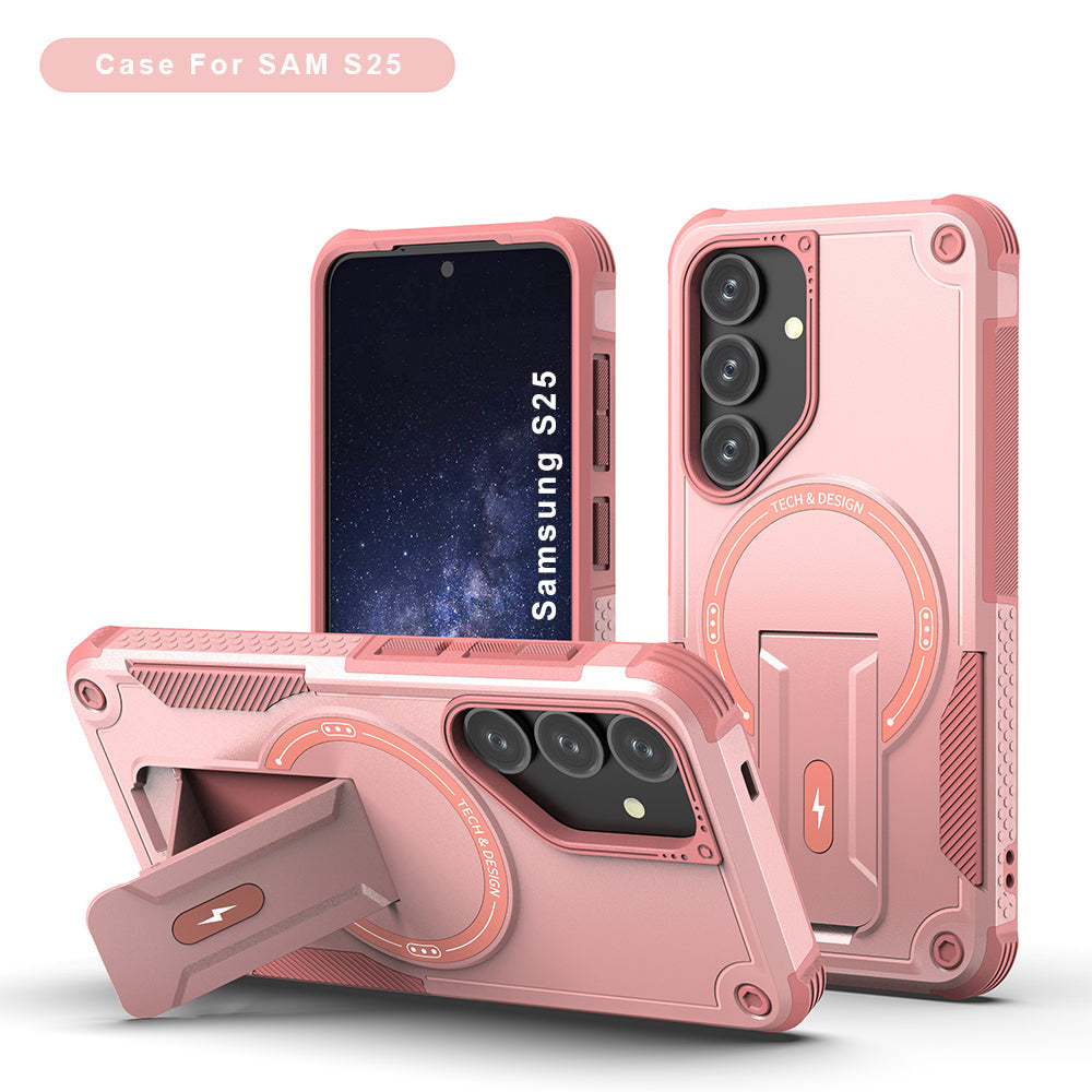 US LITE Back Cover with Portable Kickstand | Mag-Safe Compatible Magnetic Case | Shockproof Military Grade Protection | Rugged Armor Design Phone Cover For iPhone & Samsung Series