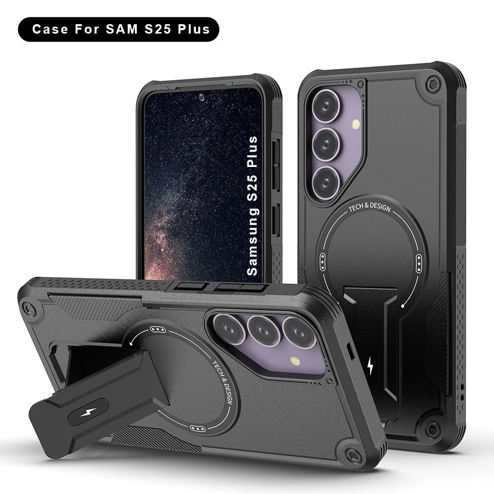 US LITE Back Cover with Portable Kickstand | Mag-Safe Compatible Magnetic Case | Shockproof Military Grade Protection | Rugged Armor Design Phone Cover For iPhone & Samsung Series