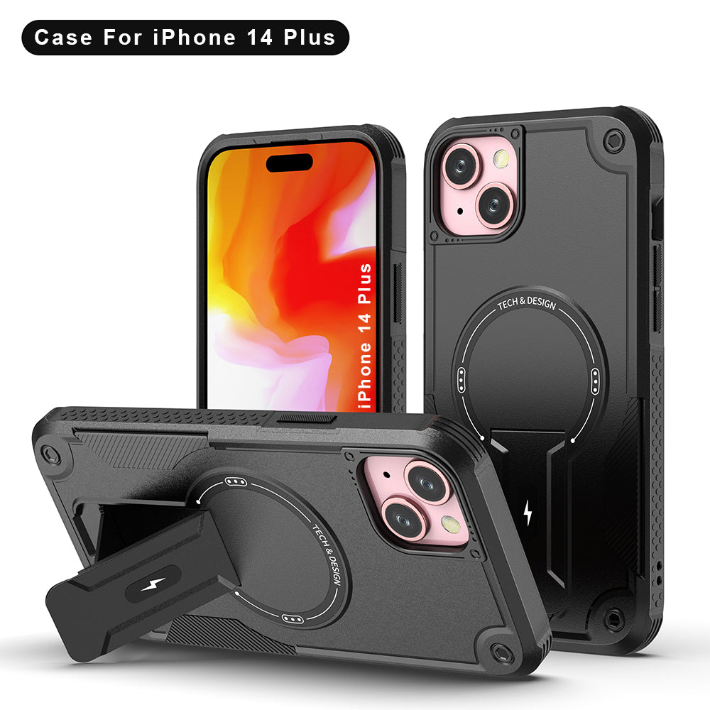 US LITE Back Cover with Portable Kickstand | Mag-Safe Compatible Magnetic Case | Shockproof Military Grade Protection | Rugged Armor Design Phone Cover For iPhone & Samsung Series