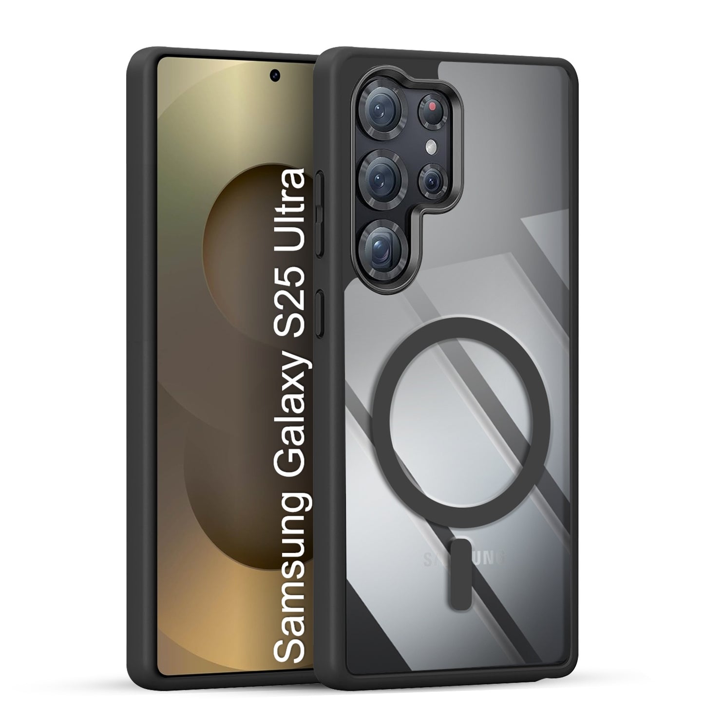 LuxuryKase Mag-Safe Compatible Transparent Back Case with Shockproof Bumper | Raised Camera Protection | Slim Fit Design | Wireless Charging Support For iPhone & Samsung Series