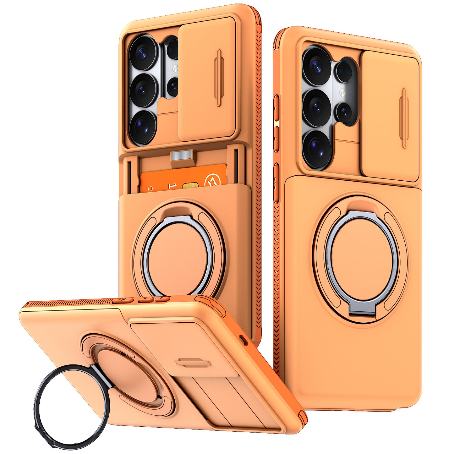 LuxuryKase Magnetic Card Holder Back Cover | Slide Camera Cover Protection | 360° Rotating & 120° Adjustable Kickstand | Shockproof Hard PC Back + Soft TPU Bumper For iPhone & Samsung Series