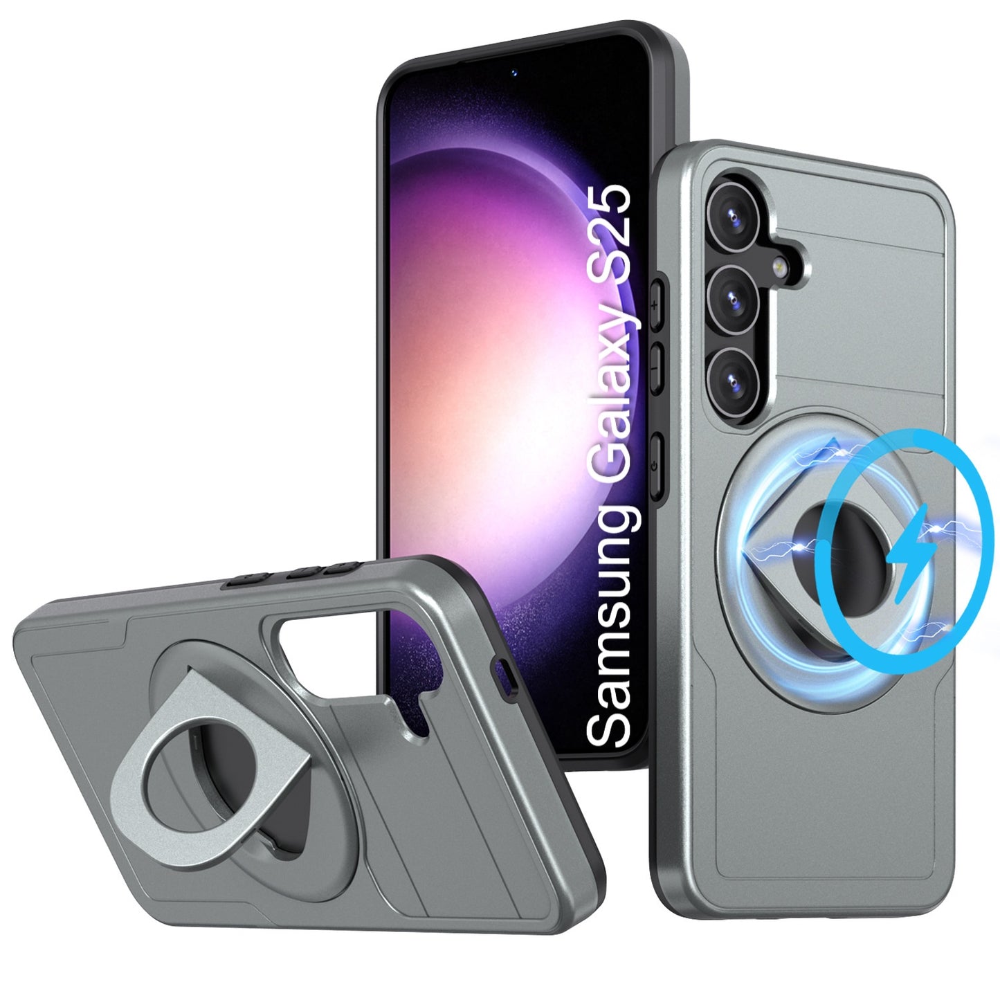 LuxuryKase Shockproof Rugged Back Cover | Heavy Duty Armor Case with MagSafe Compatible 360° Ring Holder | Finger Ring Kickstand | Drop Protection For Samsung Series