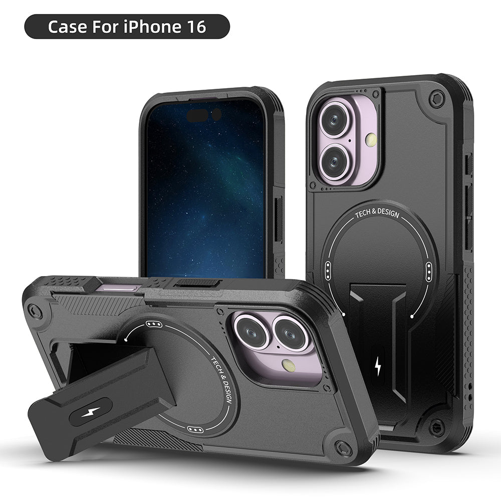 US LITE Back Cover with Portable Kickstand | Mag-Safe Compatible Magnetic Case | Shockproof Military Grade Protection | Rugged Armor Design Phone Cover For iPhone & Samsung Series