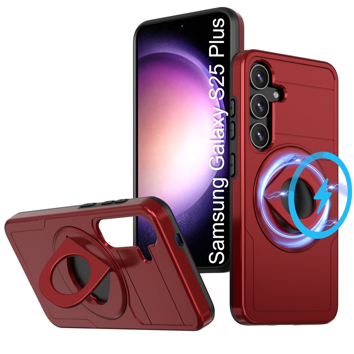 LuxuryKase Shockproof Rugged Back Cover | Heavy Duty Armor Case with MagSafe Compatible 360° Ring Holder | Finger Ring Kickstand | Drop Protection For Samsung Series