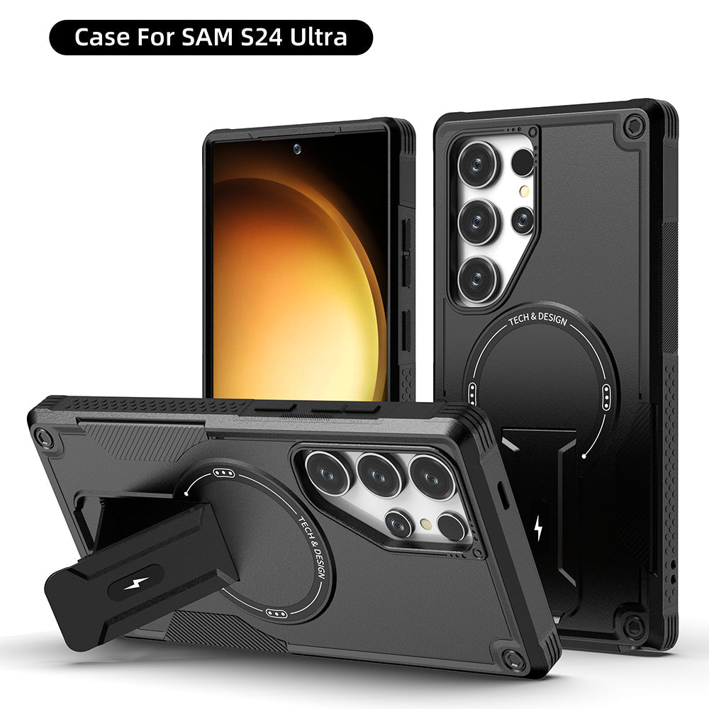 US LITE Back Cover with Portable Kickstand | Mag-Safe Compatible Magnetic Case | Shockproof Military Grade Protection | Rugged Armor Design Phone Cover For iPhone & Samsung Series