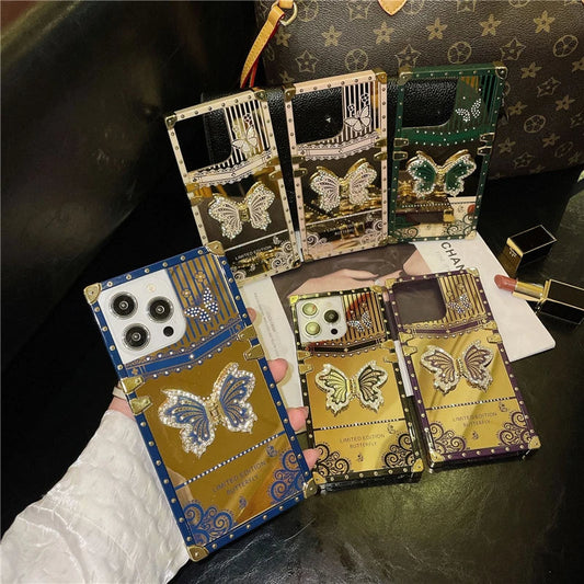 LuxuryKase LK162 Elegant Butterfly Stand Back Mirror Case Cover For iPhone