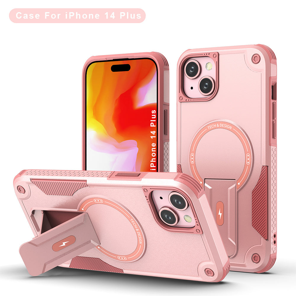 US LITE Back Cover with Portable Kickstand | Mag-Safe Compatible Magnetic Case | Shockproof Military Grade Protection | Rugged Armor Design Phone Cover For iPhone & Samsung Series