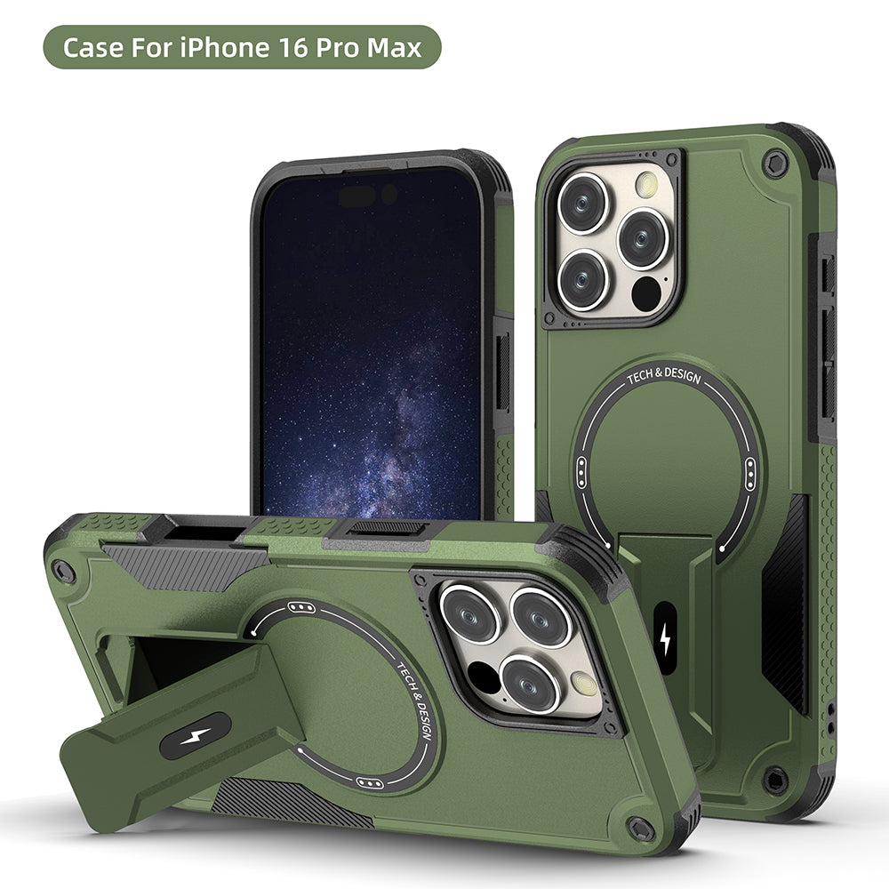 US LITE Back Cover with Portable Kickstand | Mag-Safe Compatible Magnetic Case | Shockproof Military Grade Protection | Rugged Armor Design Phone Cover For iPhone & Samsung Series