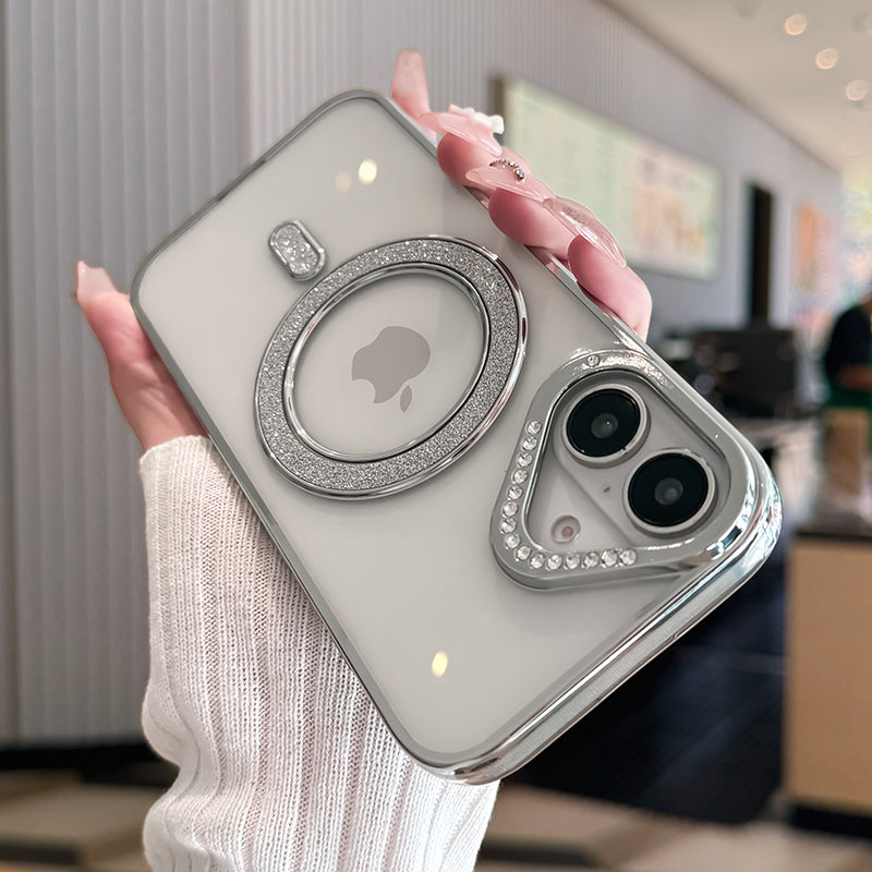 LuxuryKase Transparent Back Cover with Shimmer MagSafe Ring | Soft TPU Case | Stylish Shockproof Protective Mobile Case with Premium Finish For iPhone 15 & 16 Series