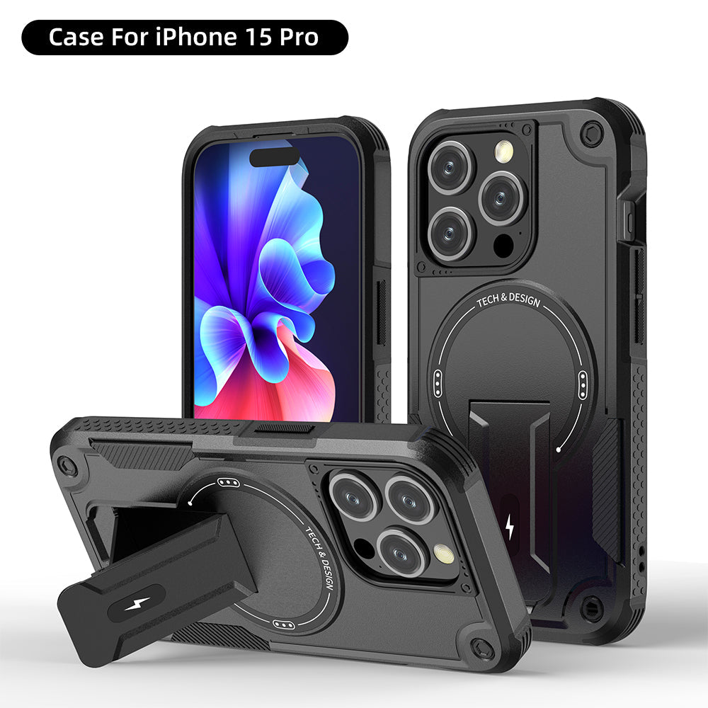 US LITE Back Cover with Portable Kickstand | Mag-Safe Compatible Magnetic Case | Shockproof Military Grade Protection | Rugged Armor Design Phone Cover For iPhone & Samsung Series