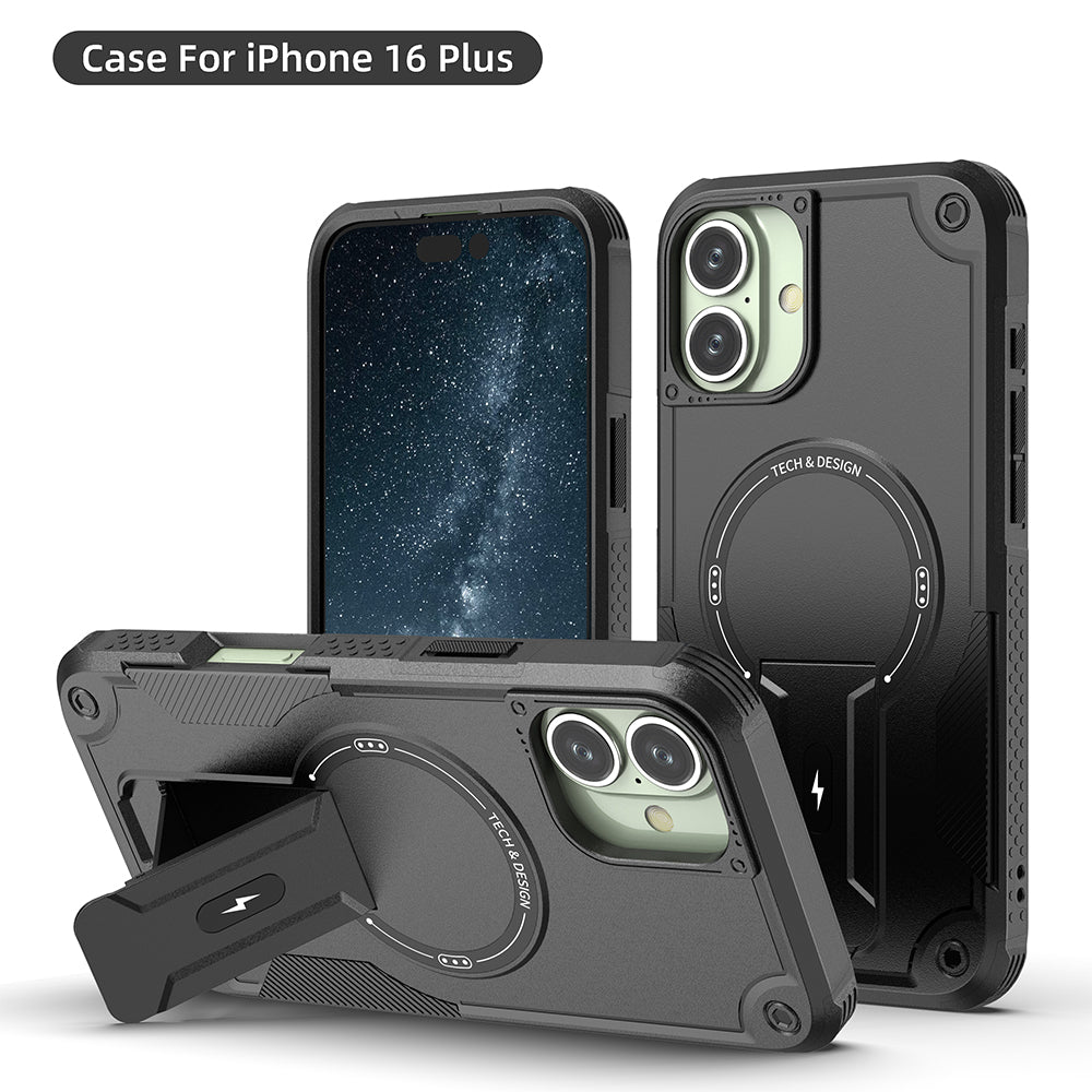 US LITE Back Cover with Portable Kickstand | Mag-Safe Compatible Magnetic Case | Shockproof Military Grade Protection | Rugged Armor Design Phone Cover For iPhone & Samsung Series