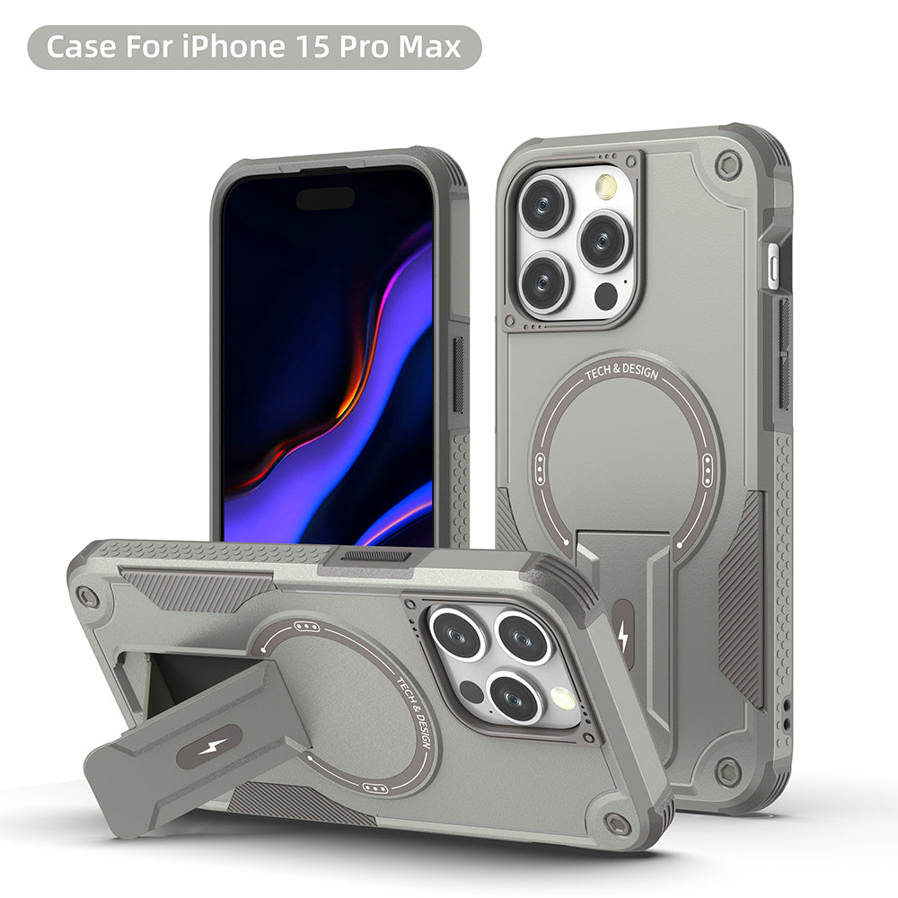US LITE Back Cover with Portable Kickstand | Mag-Safe Compatible Magnetic Case | Shockproof Military Grade Protection | Rugged Armor Design Phone Cover For iPhone & Samsung Series