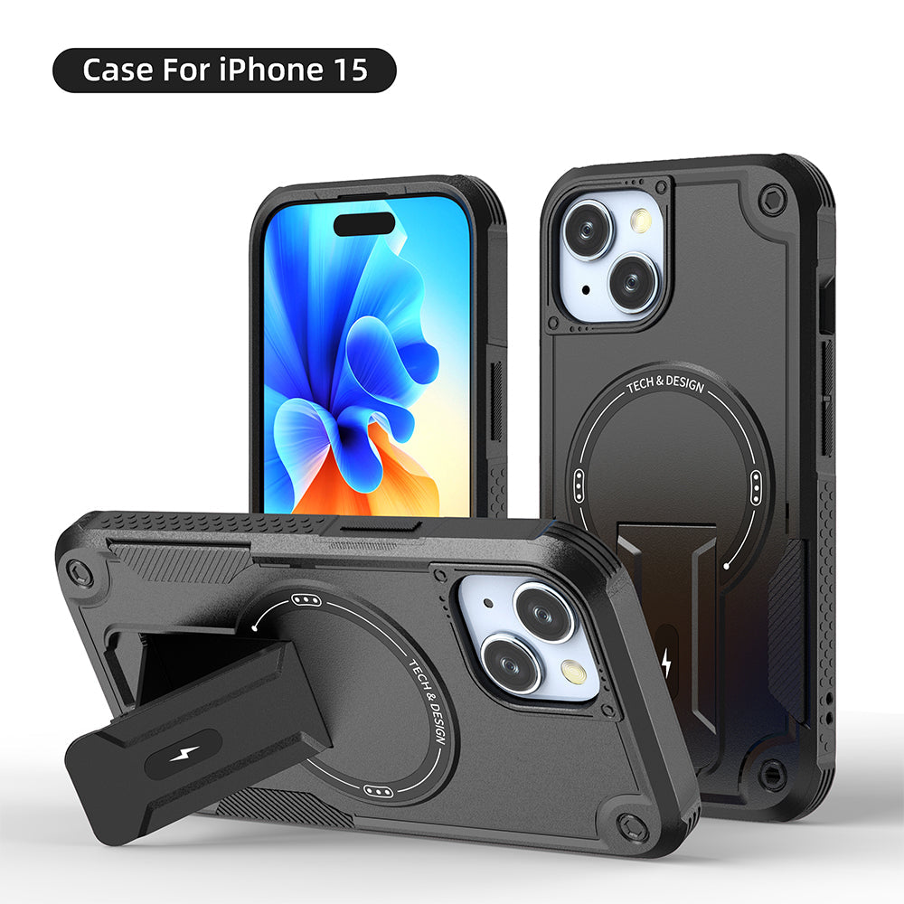 US LITE Back Cover with Portable Kickstand | Mag-Safe Compatible Magnetic Case | Shockproof Military Grade Protection | Rugged Armor Design Phone Cover For iPhone & Samsung Series