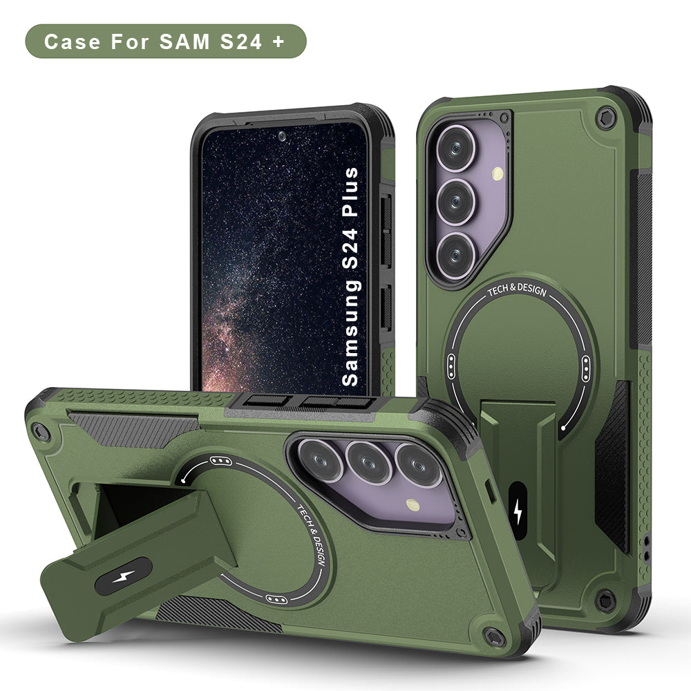 US LITE Back Cover with Portable Kickstand | Mag-Safe Compatible Magnetic Case | Shockproof Military Grade Protection | Rugged Armor Design Phone Cover For iPhone & Samsung Series