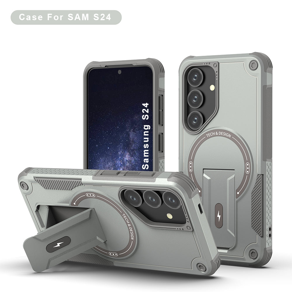 US LITE Back Cover with Portable Kickstand | Mag-Safe Compatible Magnetic Case | Shockproof Military Grade Protection | Rugged Armor Design Phone Cover For iPhone & Samsung Series