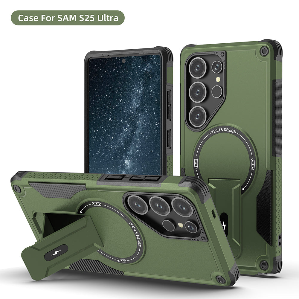 US LITE Back Cover with Portable Kickstand | Mag-Safe Compatible Magnetic Case | Shockproof Military Grade Protection | Rugged Armor Design Phone Cover For iPhone & Samsung Series