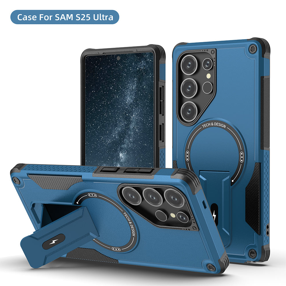 US LITE Back Cover with Portable Kickstand | Mag-Safe Compatible Magnetic Case | Shockproof Military Grade Protection | Rugged Armor Design Phone Cover For iPhone & Samsung Series
