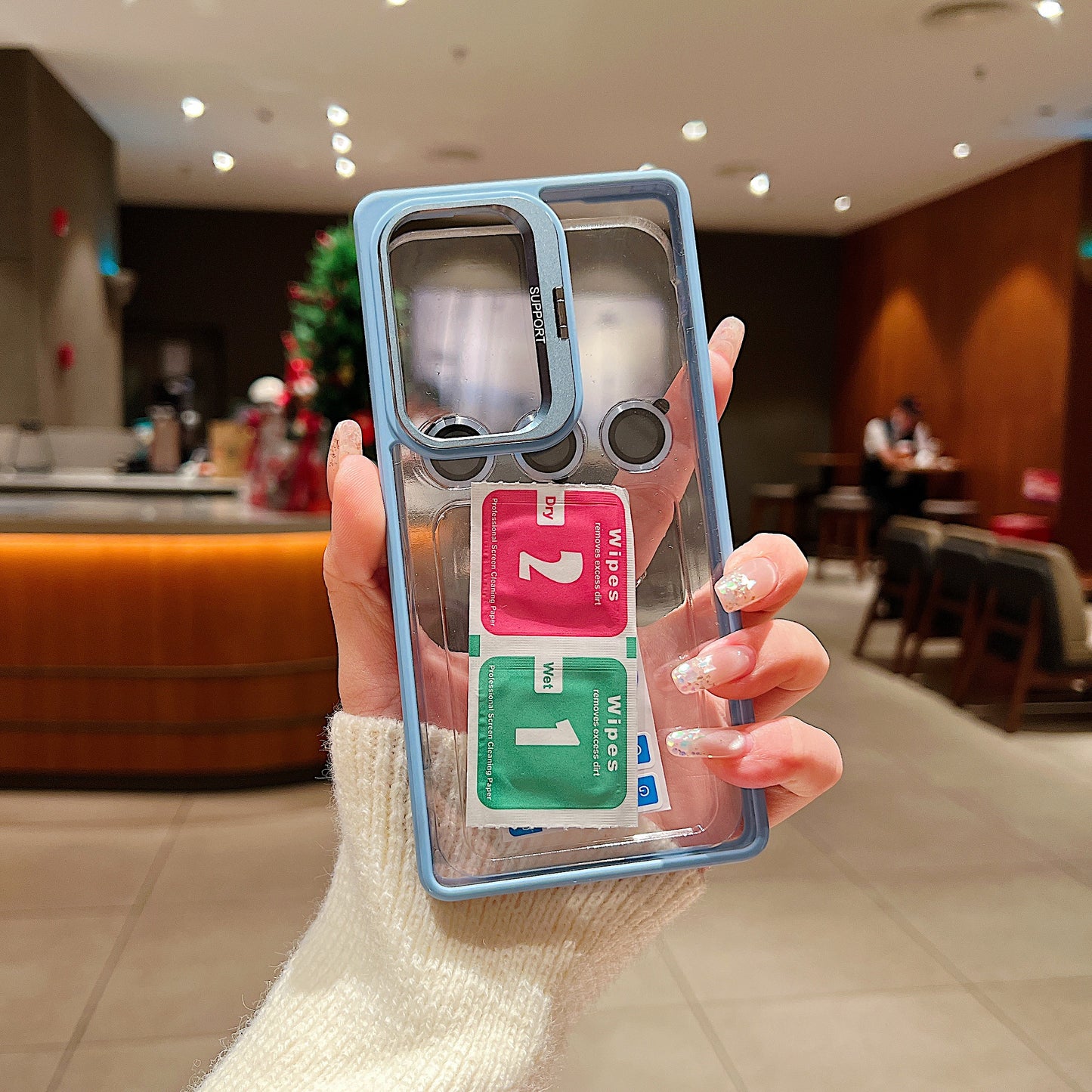 LuxuryKase Clear Case | Metal Lens Protector & 180° Rotating Bracket | Shockproof Transparent Hard Back Cover with Soft TPU Frame For iPhone & Samsung