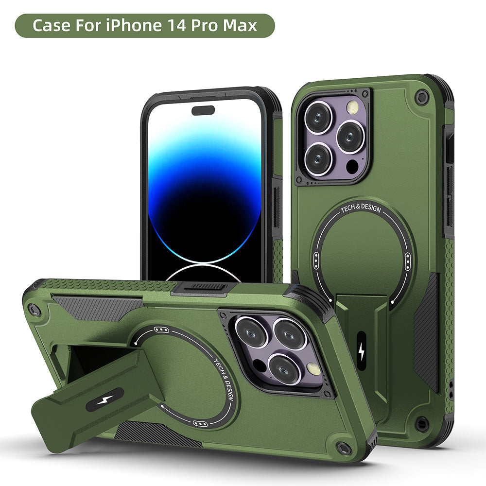 US LITE Back Cover with Portable Kickstand | Mag-Safe Compatible Magnetic Case | Shockproof Military Grade Protection | Rugged Armor Design Phone Cover For iPhone & Samsung Series