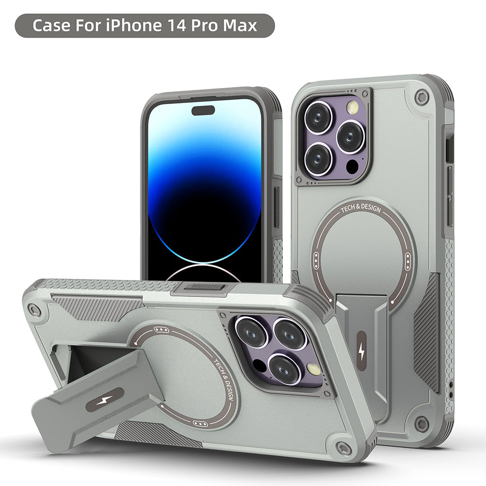 US LITE Back Cover with Portable Kickstand | Mag-Safe Compatible Magnetic Case | Shockproof Military Grade Protection | Rugged Armor Design Phone Cover For iPhone & Samsung Series