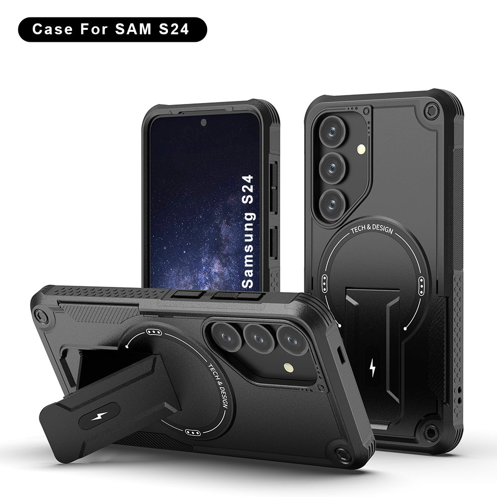 US LITE Back Cover with Portable Kickstand | Mag-Safe Compatible Magnetic Case | Shockproof Military Grade Protection | Rugged Armor Design Phone Cover For iPhone & Samsung Series