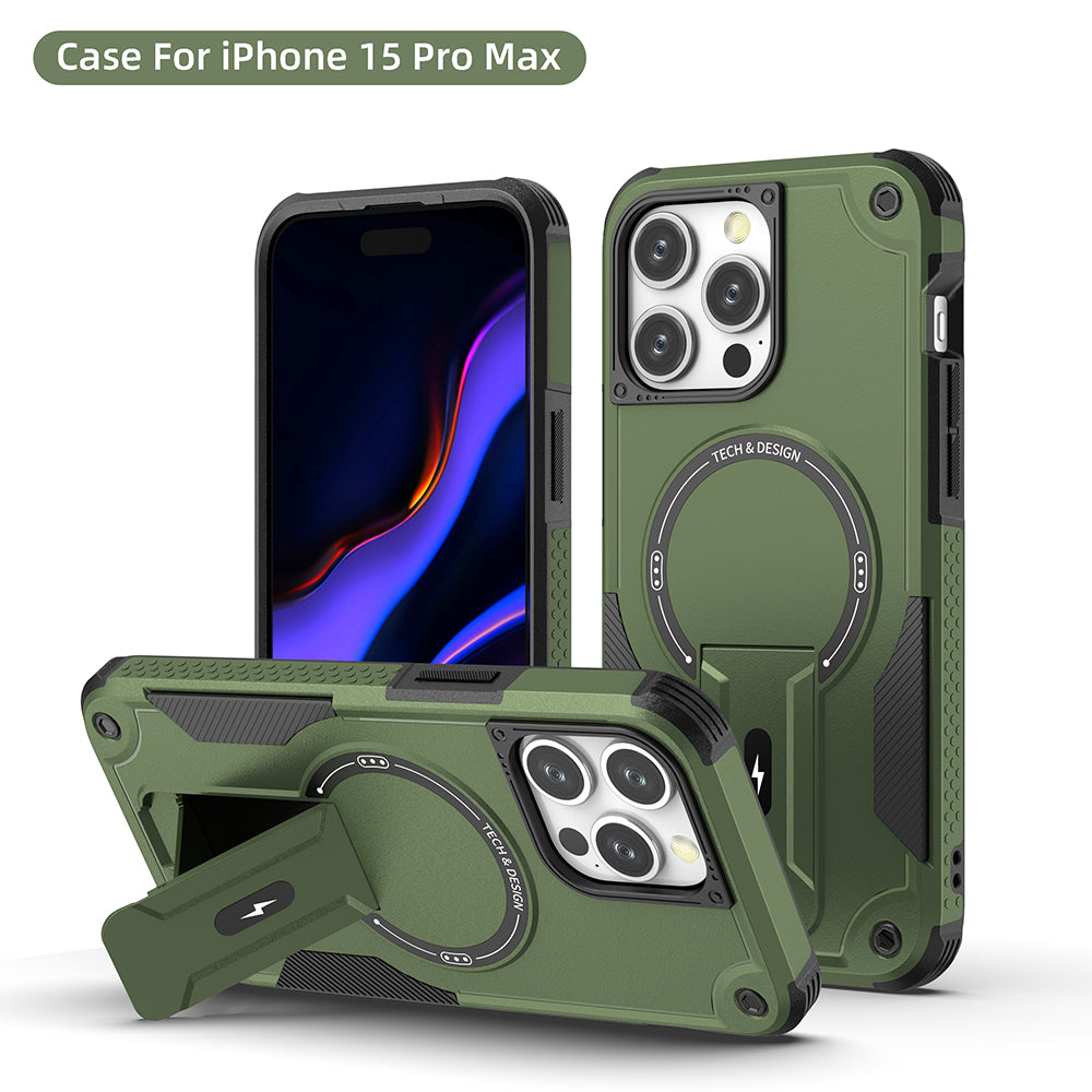 US LITE Back Cover with Portable Kickstand | Mag-Safe Compatible Magnetic Case | Shockproof Military Grade Protection | Rugged Armor Design Phone Cover For iPhone & Samsung Series