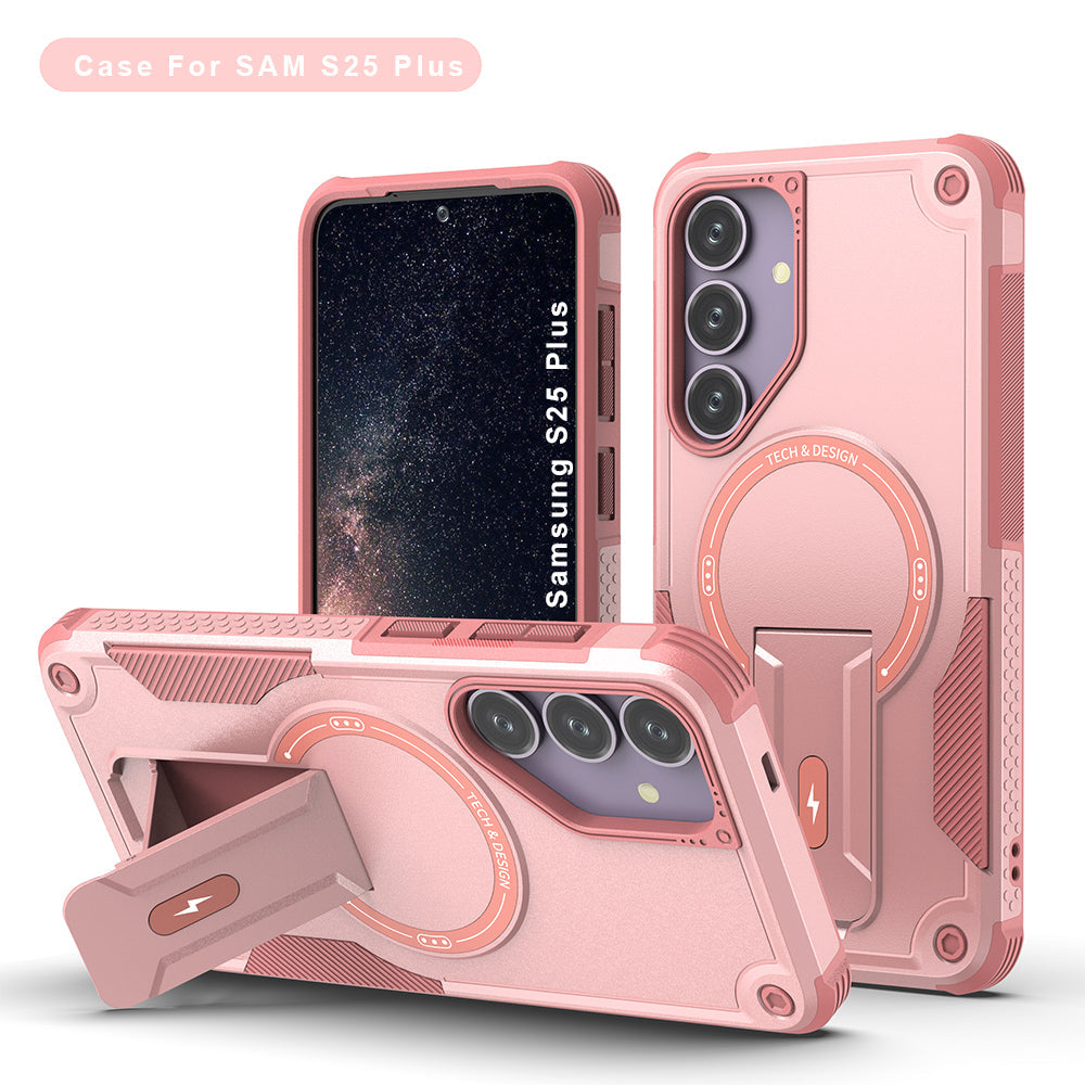US LITE Back Cover with Portable Kickstand | Mag-Safe Compatible Magnetic Case | Shockproof Military Grade Protection | Rugged Armor Design Phone Cover For iPhone & Samsung Series