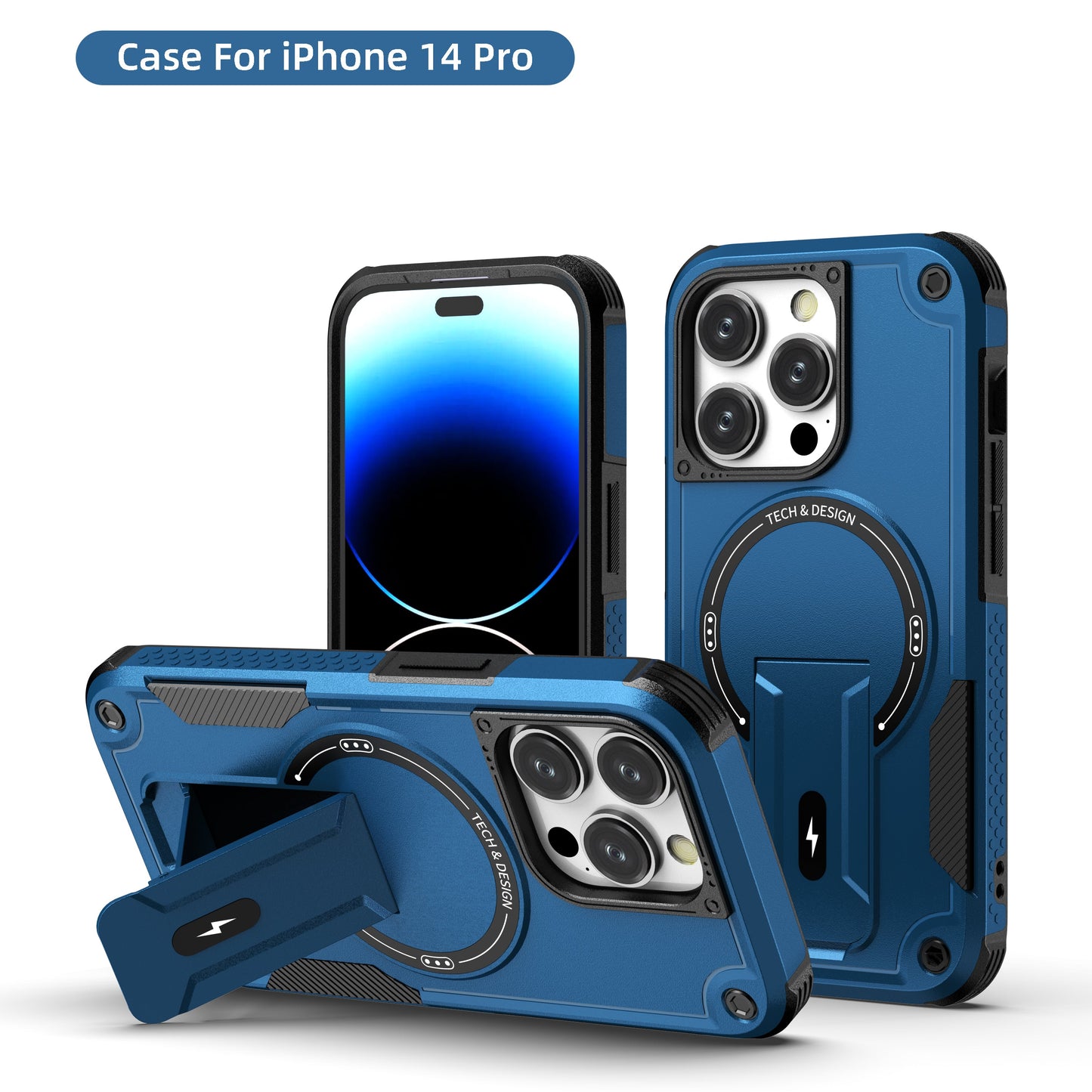 US LITE Back Cover with Portable Kickstand | Mag-Safe Compatible Magnetic Case | Shockproof Military Grade Protection | Rugged Armor Design Phone Cover For iPhone & Samsung Series
