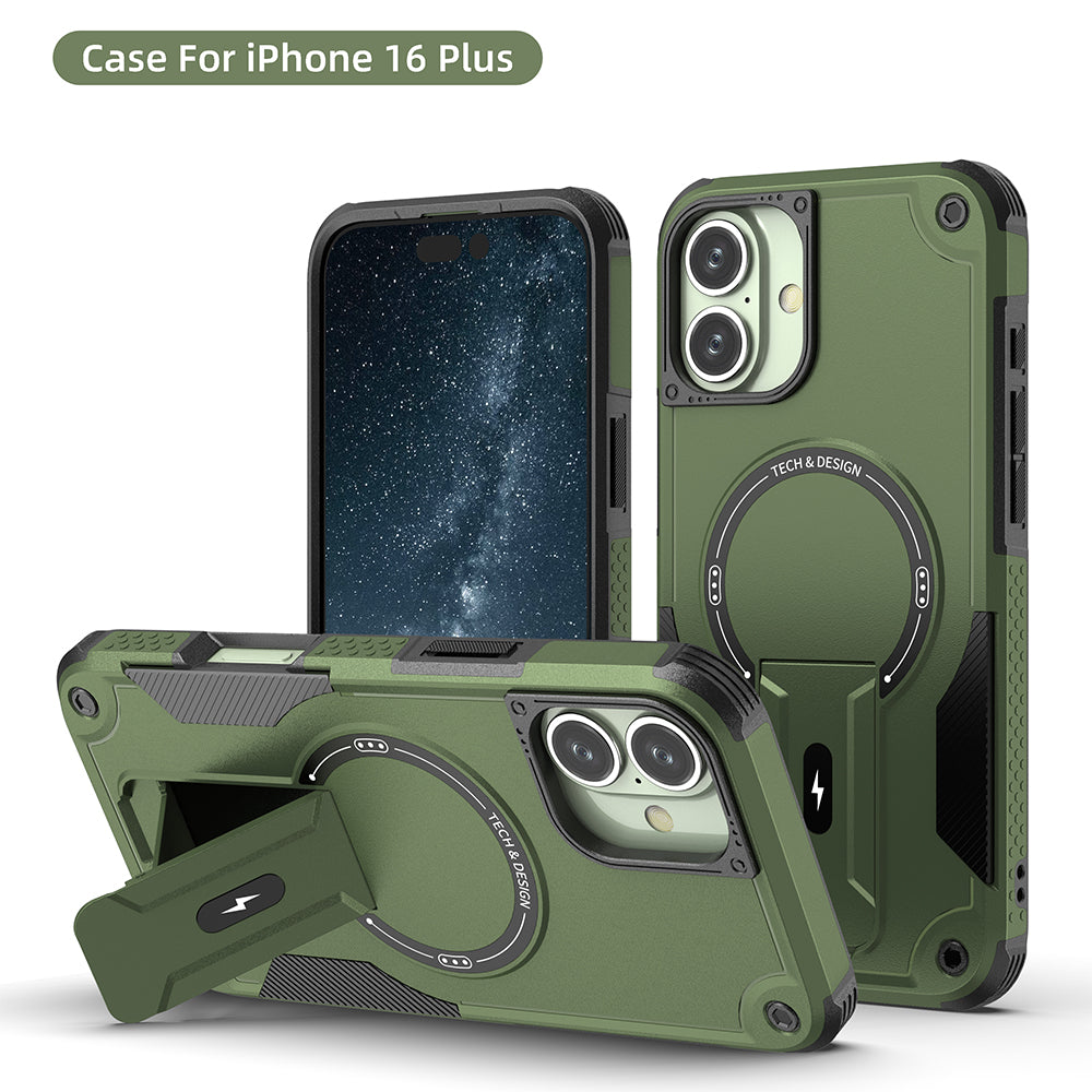 US LITE Back Cover with Portable Kickstand | Mag-Safe Compatible Magnetic Case | Shockproof Military Grade Protection | Rugged Armor Design Phone Cover For iPhone & Samsung Series