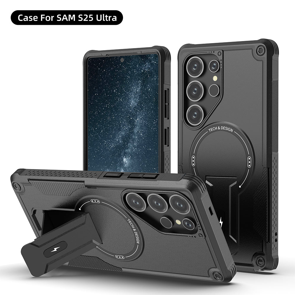 US LITE Back Cover with Portable Kickstand | Mag-Safe Compatible Magnetic Case | Shockproof Military Grade Protection | Rugged Armor Design Phone Cover For iPhone & Samsung Series