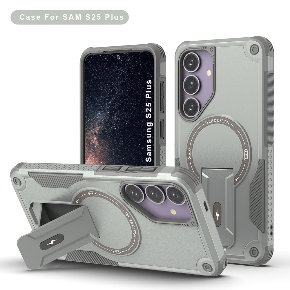 US LITE Back Cover with Portable Kickstand | Mag-Safe Compatible Magnetic Case | Shockproof Military Grade Protection | Rugged Armor Design Phone Cover For iPhone & Samsung Series
