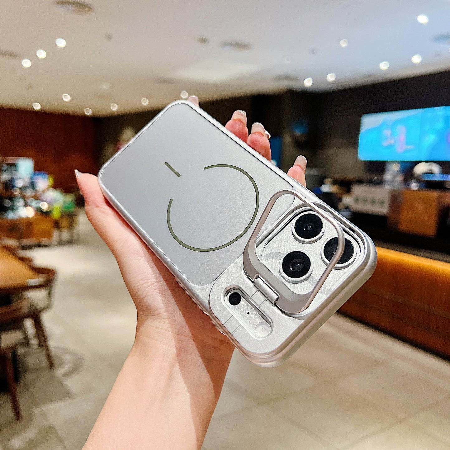 LuxuryKase Premium Glass Case | Built-in Camera Stand | Hard PC & Glass | MagSafe Compatible | Raised Edges for Camera & Screen Protection | Shockproof Design For iPhone