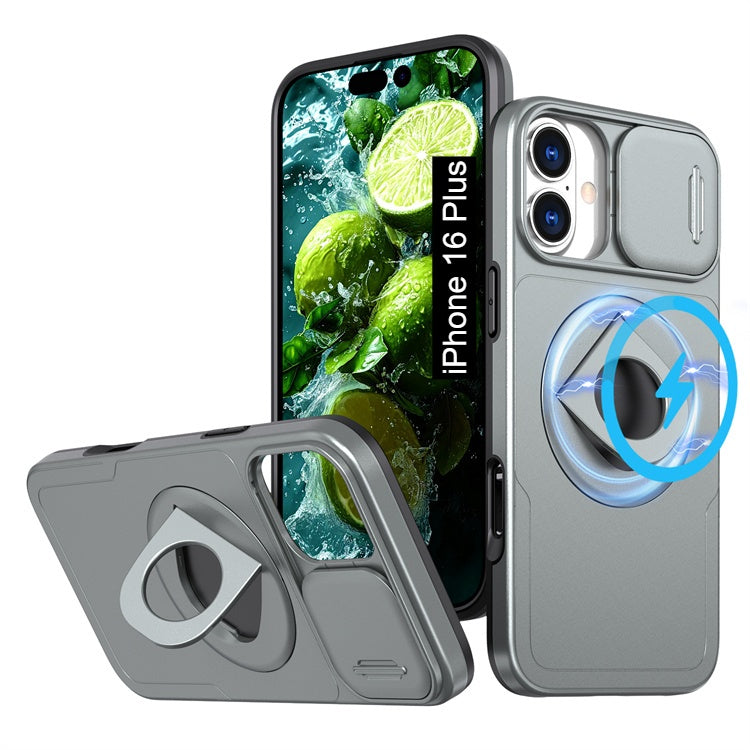 LuxuryKase Mag-Safe Shockproof Rugged Back Case with Finger Ring Kickstand & Sliding Camera Cover | Military Drop Protection | Wireless Charging Support For iPhone Series