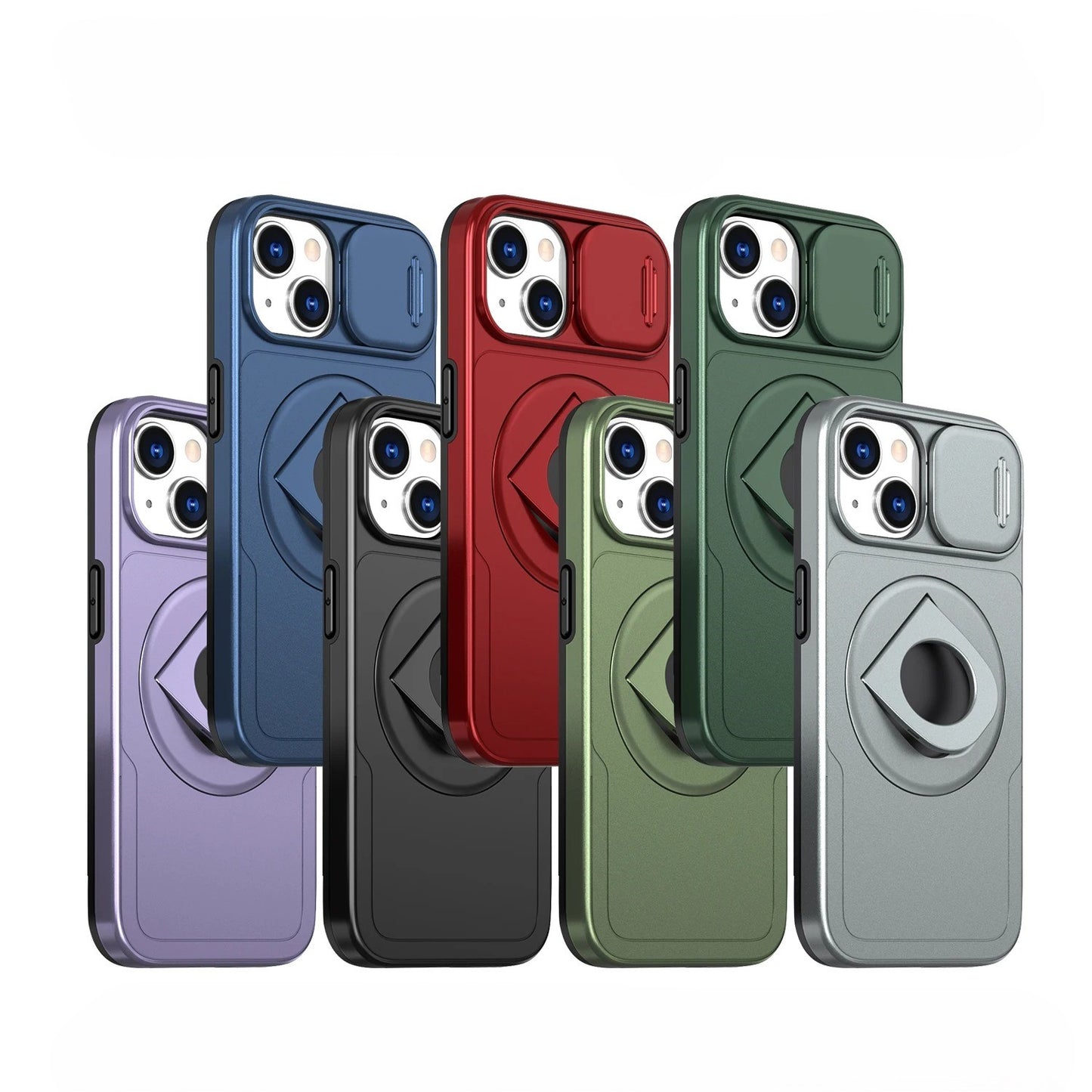 LuxuryKase Mag-Safe Shockproof Rugged Back Case with Finger Ring Kickstand & Sliding Camera Cover | Military Drop Protection | Wireless Charging Support For iPhone Series