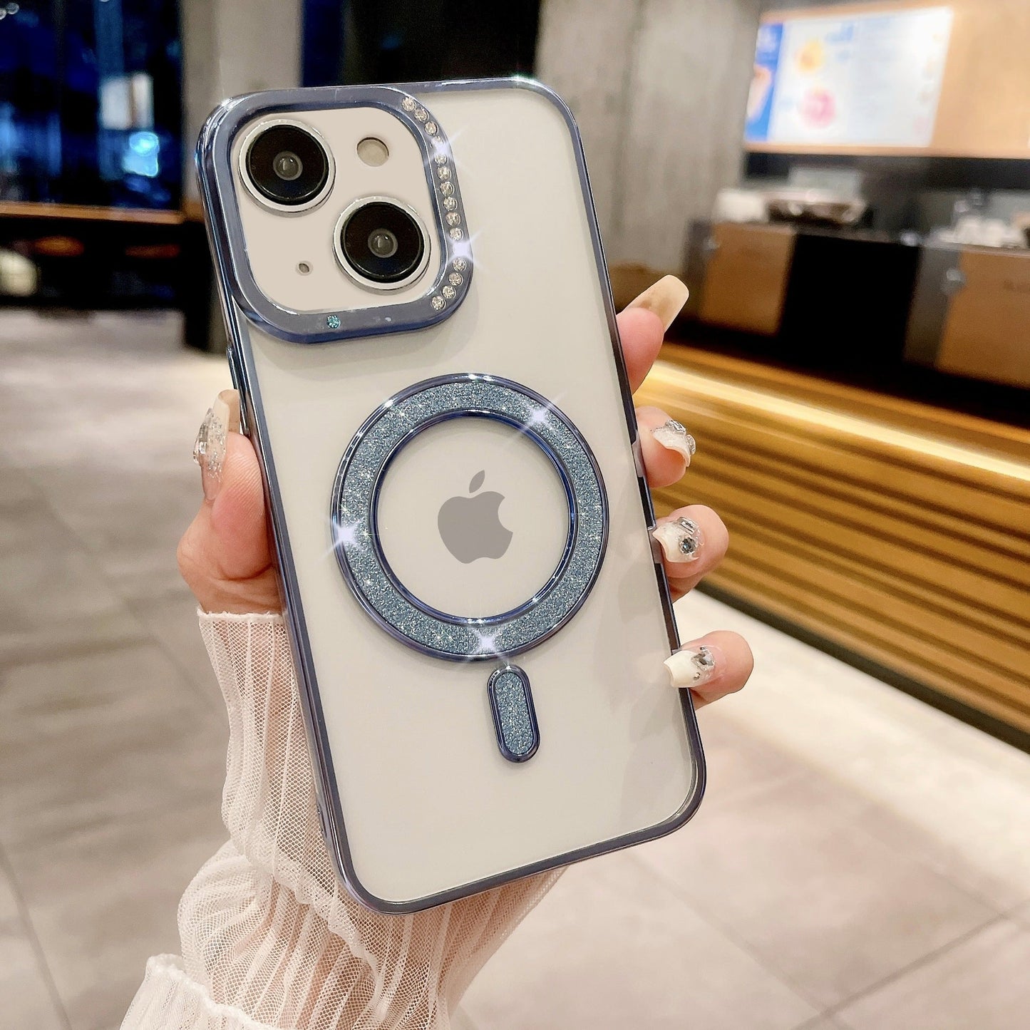 LuxuryKase Transparent Back Cover with Shimmer MagSafe Ring | Soft TPU Case | Stylish Shockproof Protective Mobile Case with Premium Finish For iPhone 15 & 16 Series