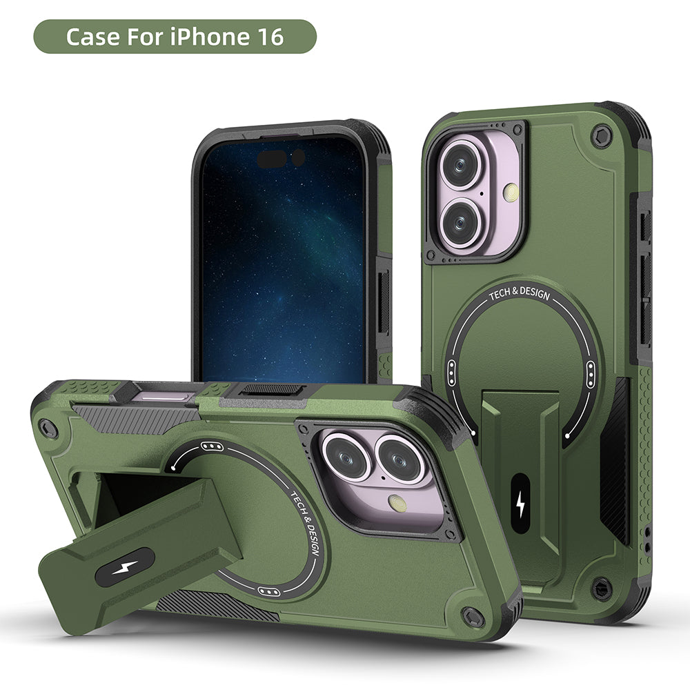US LITE Back Cover with Portable Kickstand | Mag-Safe Compatible Magnetic Case | Shockproof Military Grade Protection | Rugged Armor Design Phone Cover For iPhone & Samsung Series