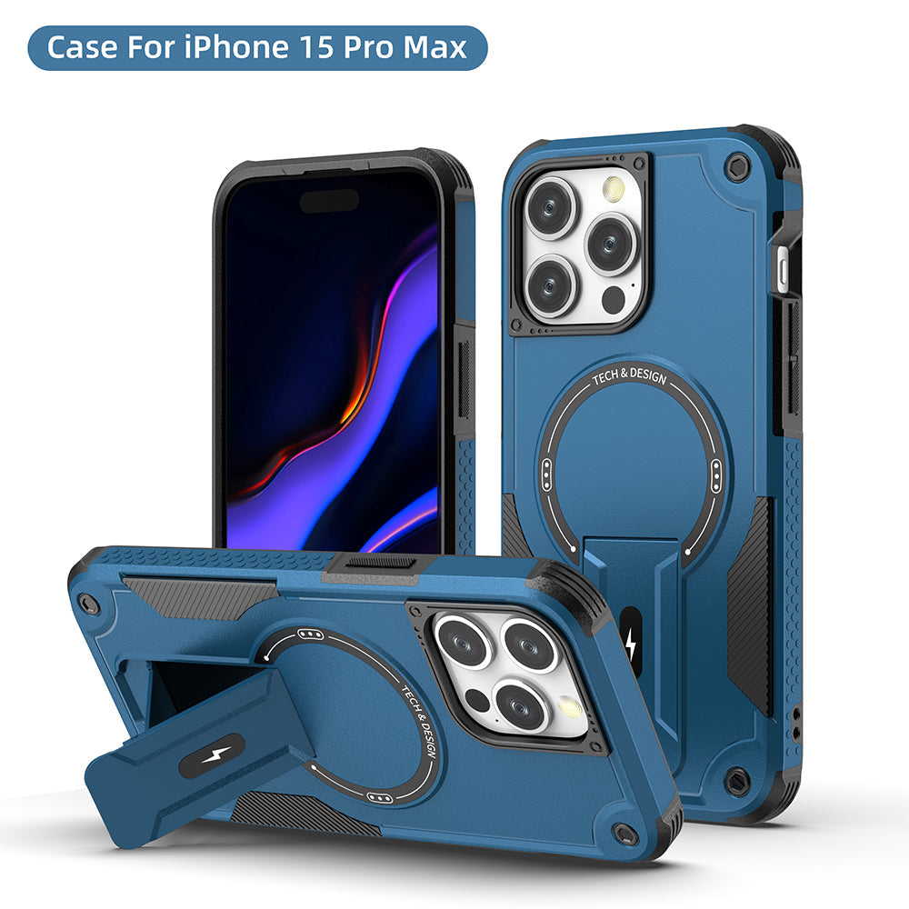 US LITE Back Cover with Portable Kickstand | Mag-Safe Compatible Magnetic Case | Shockproof Military Grade Protection | Rugged Armor Design Phone Cover For iPhone & Samsung Series