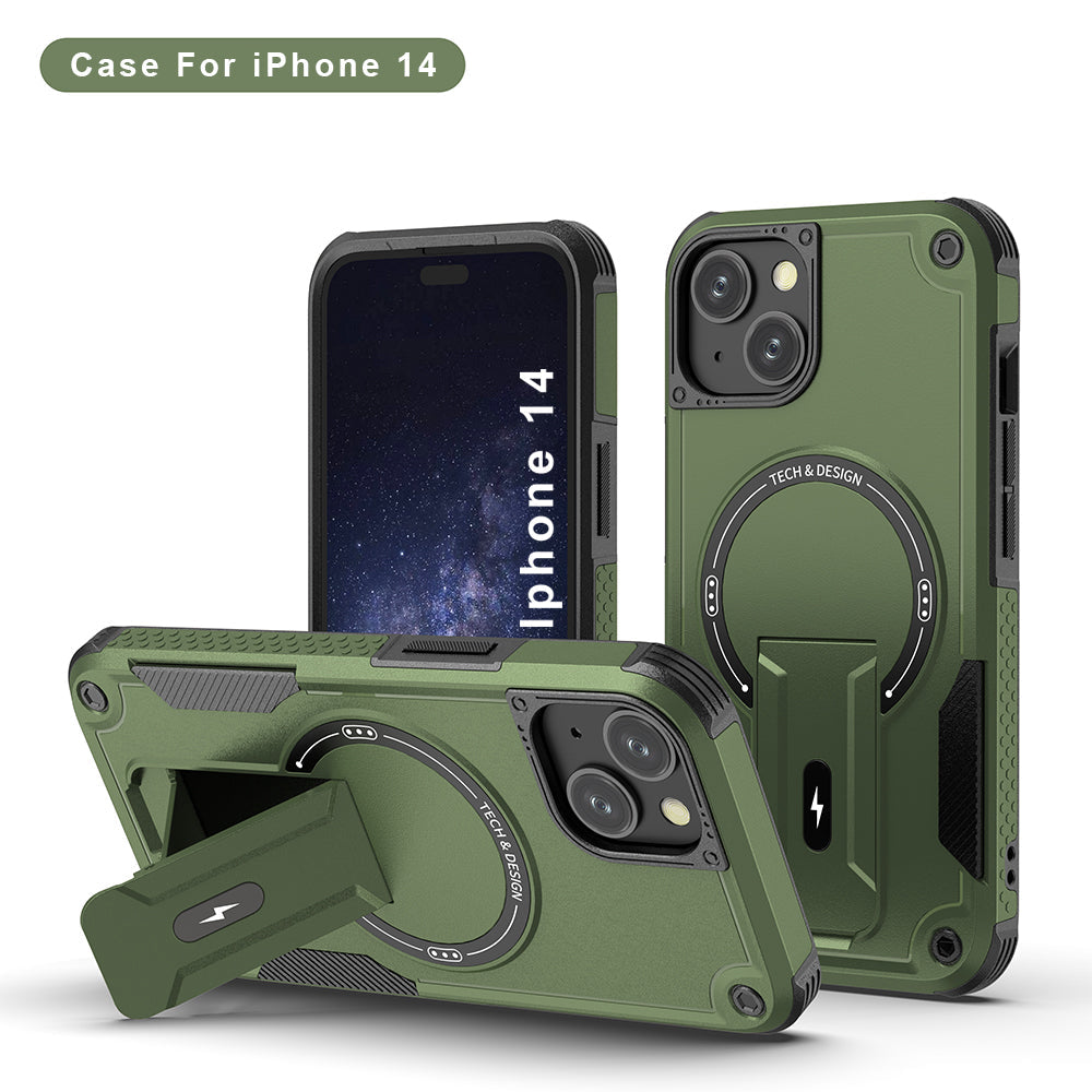 US LITE Back Cover with Portable Kickstand | Mag-Safe Compatible Magnetic Case | Shockproof Military Grade Protection | Rugged Armor Design Phone Cover For iPhone & Samsung Series
