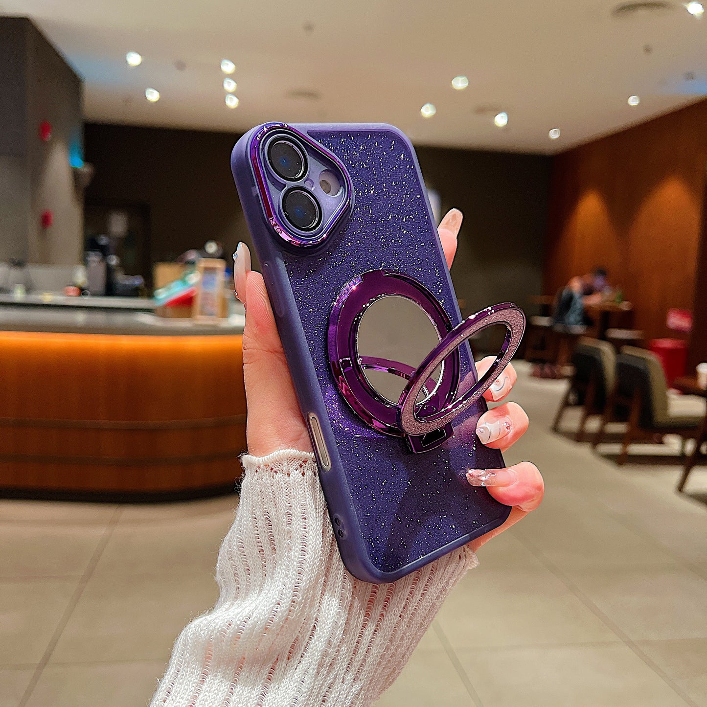 LuxuryKase LK161 Mirror Bracket Stand Holder Bling Glitter Mag-Safe Case Cover For iPhone