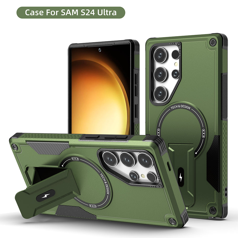 US LITE Back Cover with Portable Kickstand | Mag-Safe Compatible Magnetic Case | Shockproof Military Grade Protection | Rugged Armor Design Phone Cover For iPhone & Samsung Series